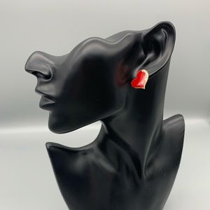 Vintage Gold Tone with Red Enamel and Rhinestone Earrings. Good Condition.